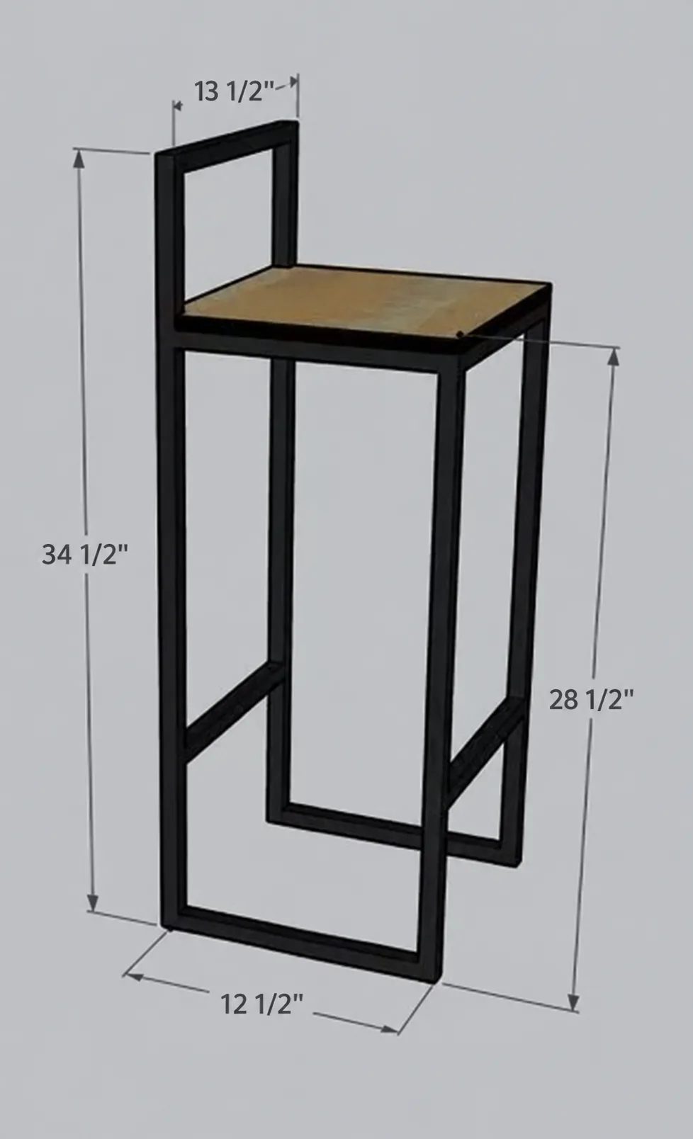 Steel and wood bar stool, 28 1/2" seat height